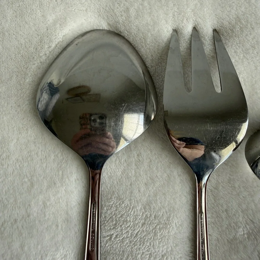 Vintage International Deluxe 5 Pc. Serving Utensil Set Rose Pattern‎ Spoons Fork